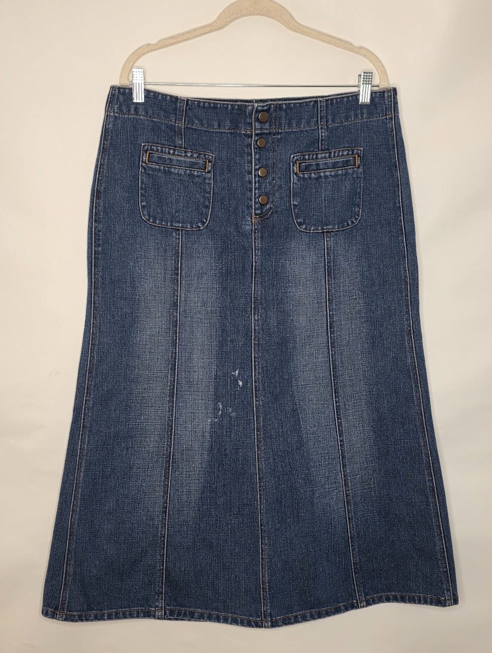 Gap Denim Midi Skirt Size 14 Cotton Button Front Western Y2K Jean Skirt Boho